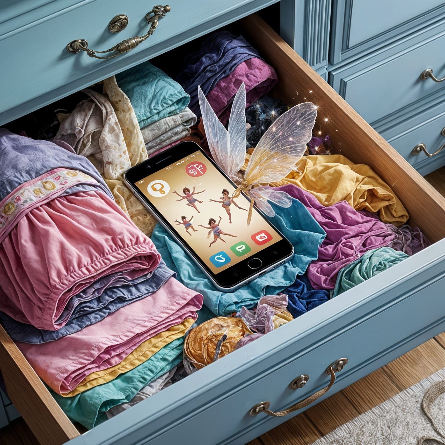 Fairies Dance on Smartphone Screen in Dreamlike Digital Art