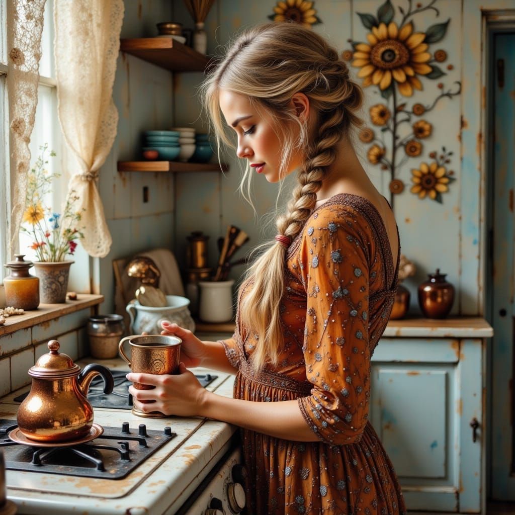 Rustic Kitchen Coffee Brew in Watercolor Style