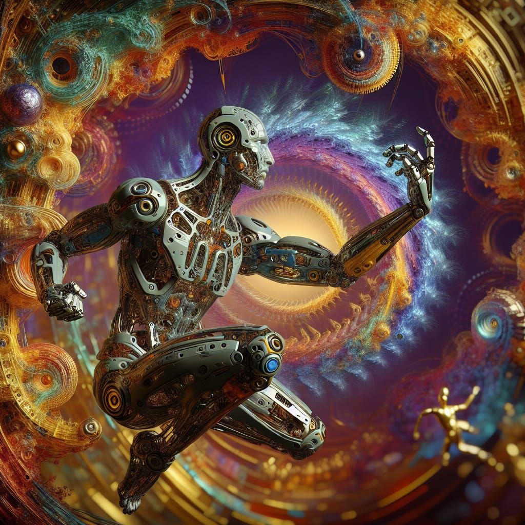 Robotic Figure in Abstract Metauniverse Portal