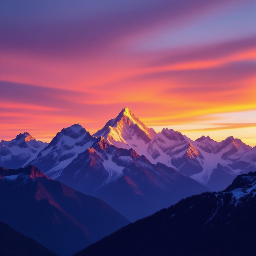 Realistic Mountain Range At Sunset