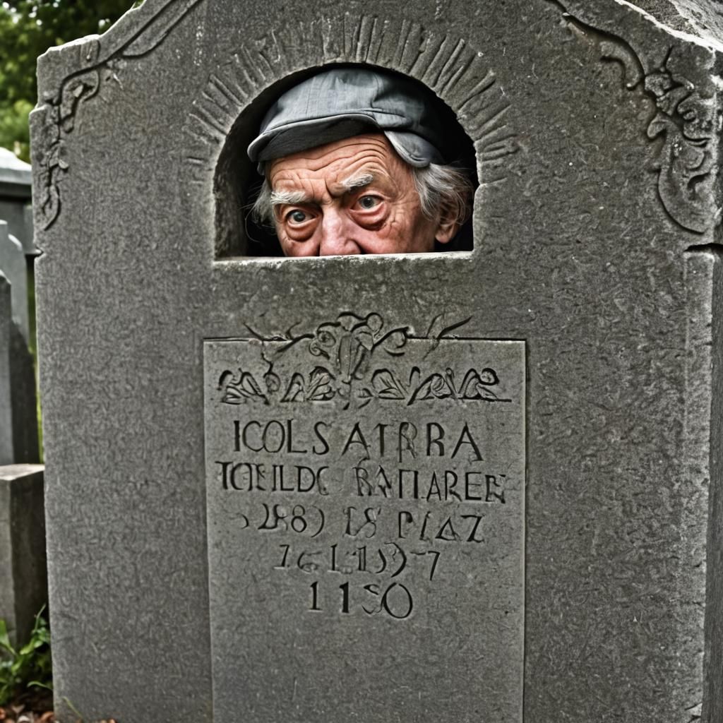 Creepy Elderly Man Behind Tombstone