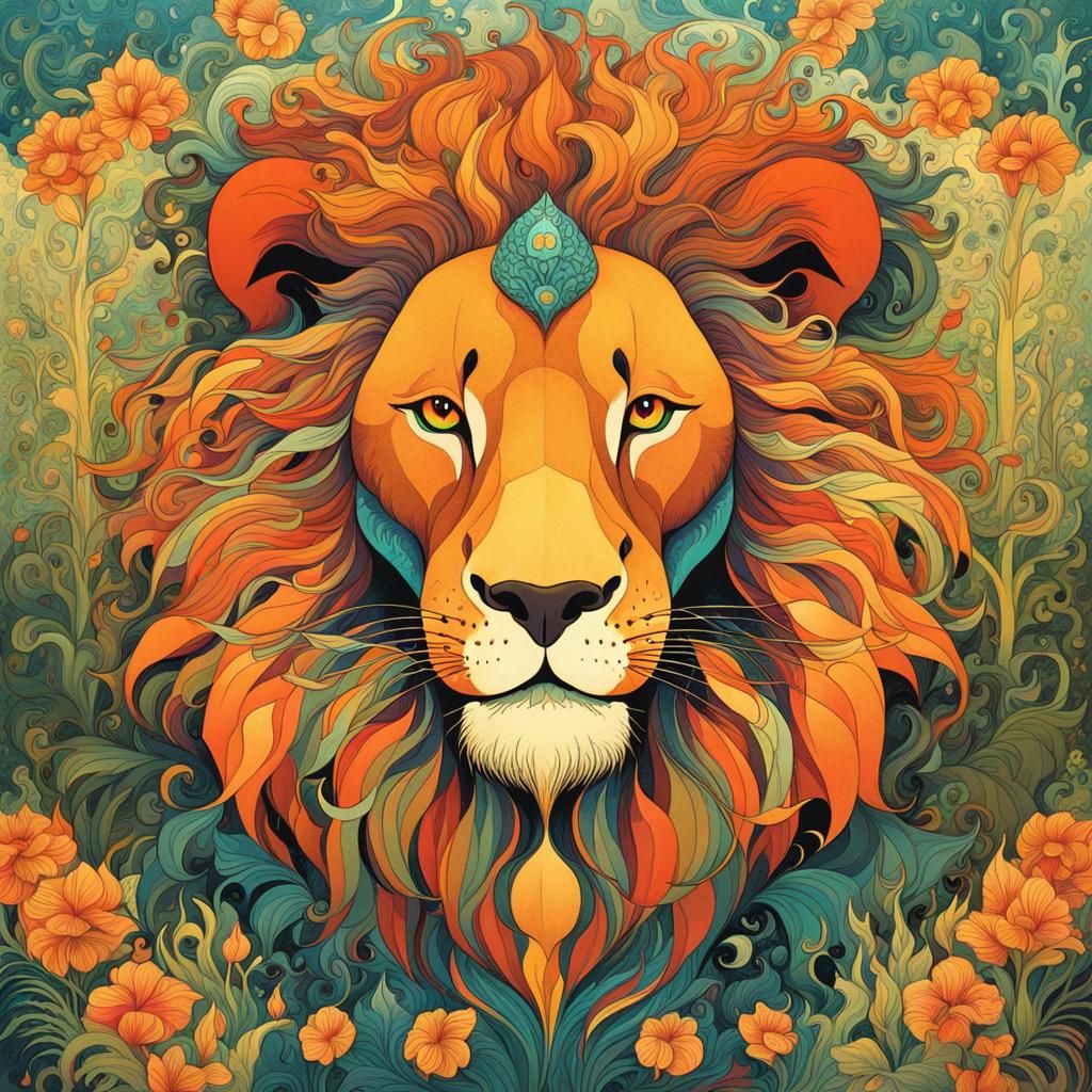 Psychedelic Lion Illustration