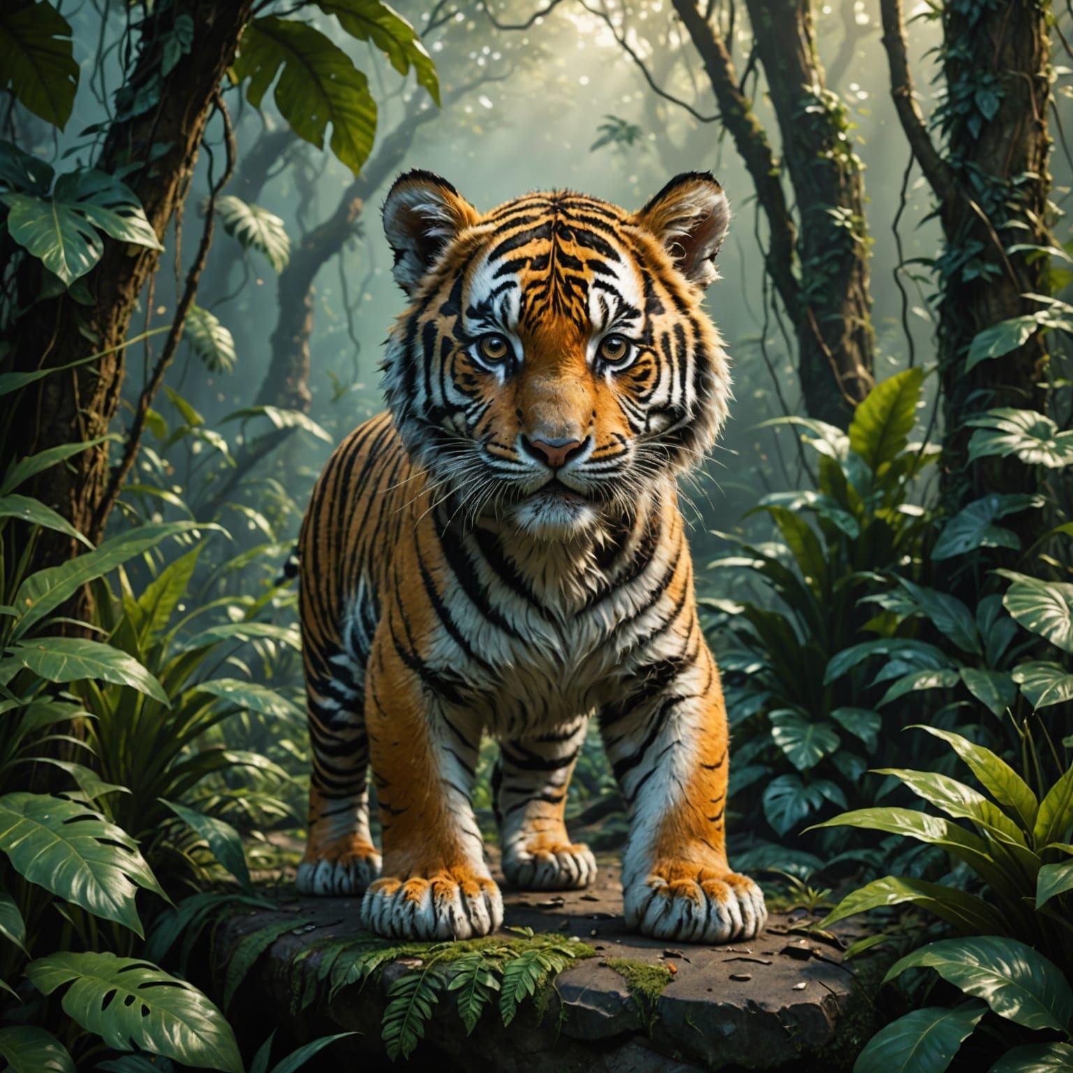 Tiger Baby's Fantastical Jungle Adventure in Vibrant Colors