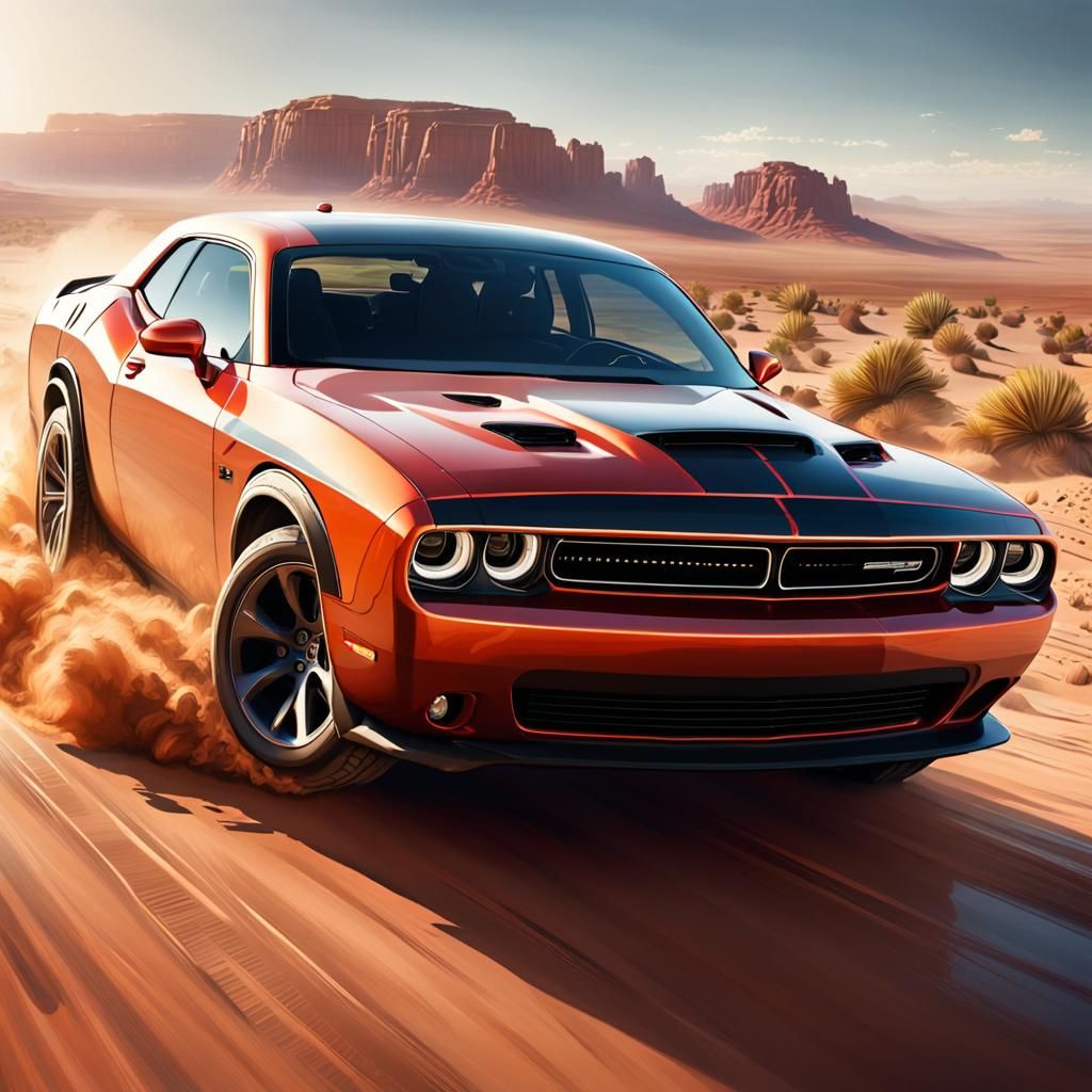 Dodge Challenger Races Through Desert Landscape
