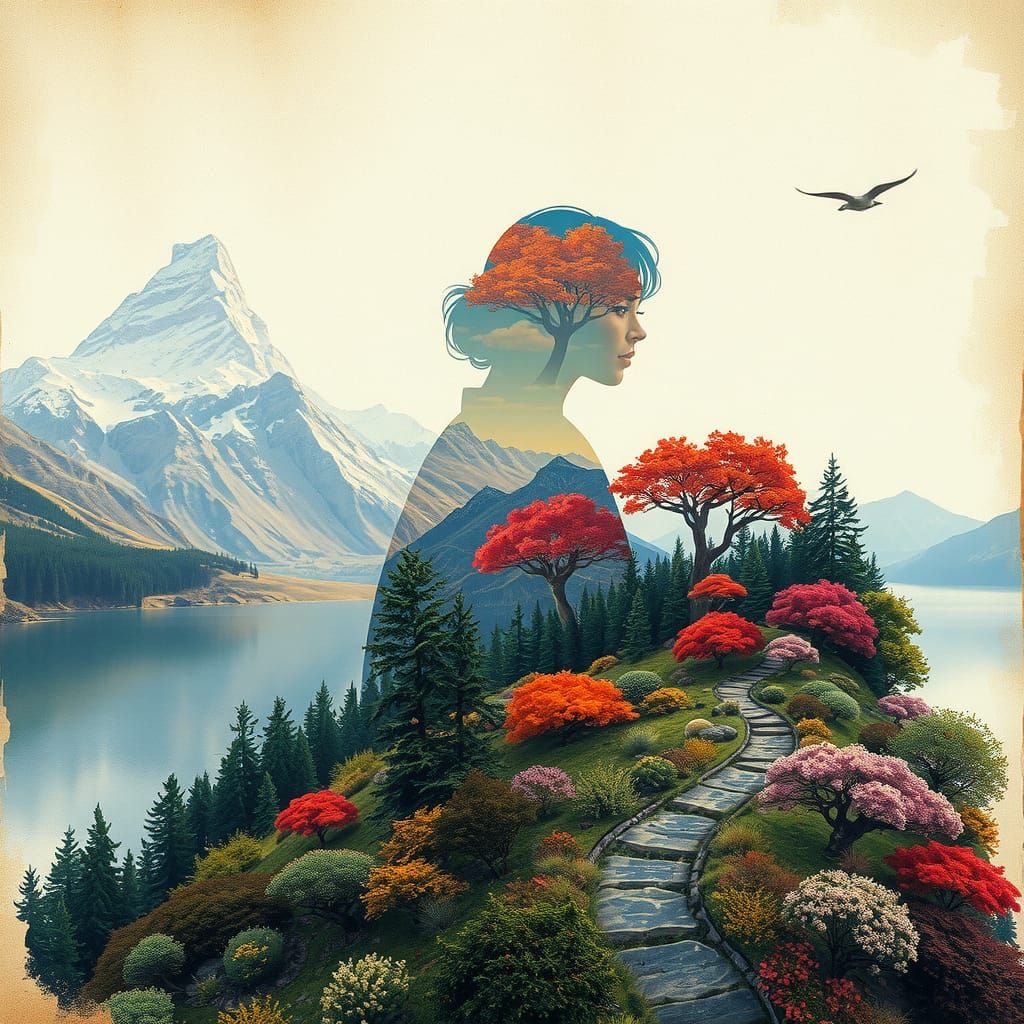 Seasonal Lovers in Fantastical Double Exposure Portrait