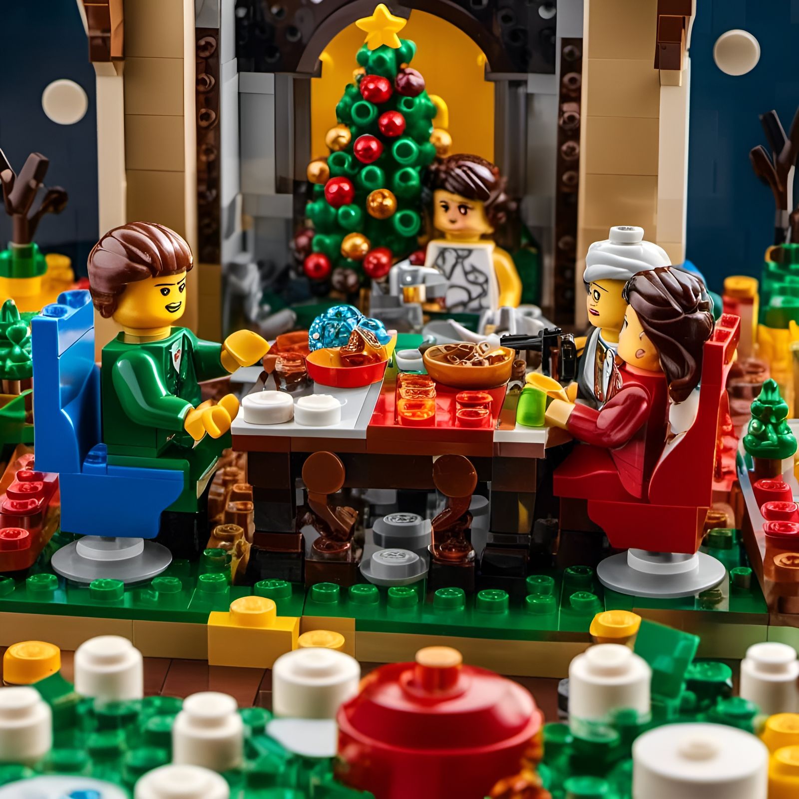 Festive Lego Minifigure Christmas Family Celebration
