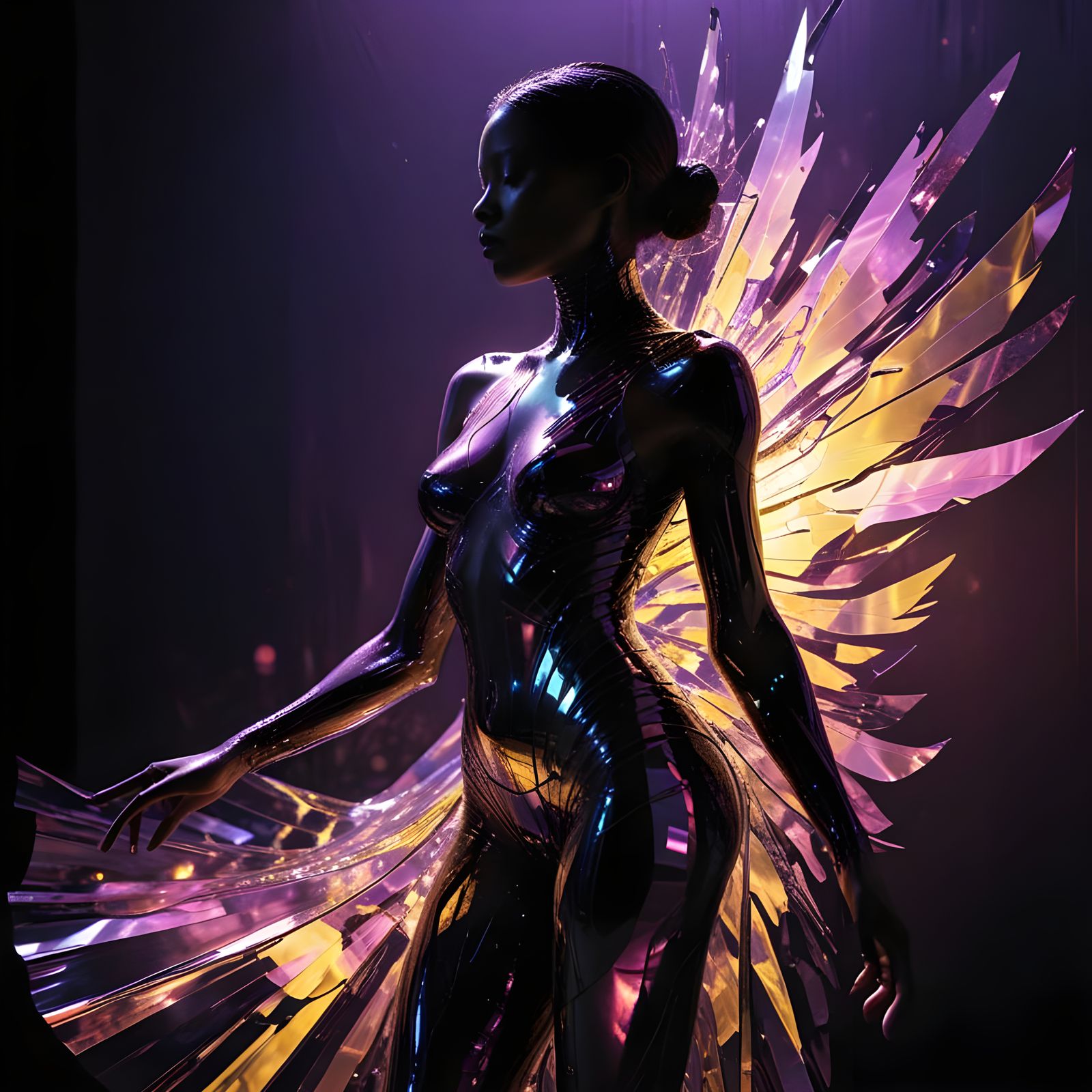Cyberpunk Goddess Silhouette in Ethereal Light