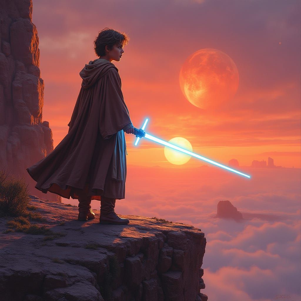 Jedi Knight Binary Sunset Retro Sci-Fi Art