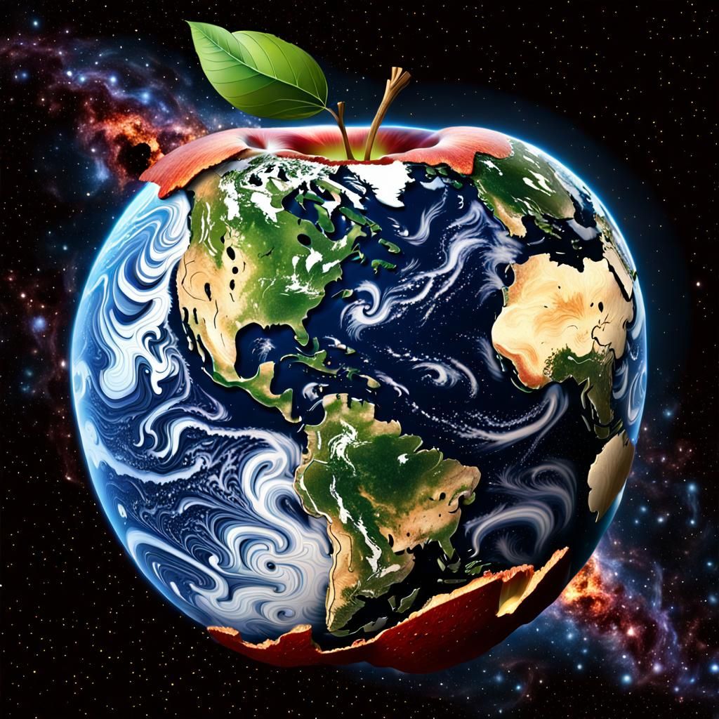 Apple-Shaped Earth in Space: A Detailed Scene