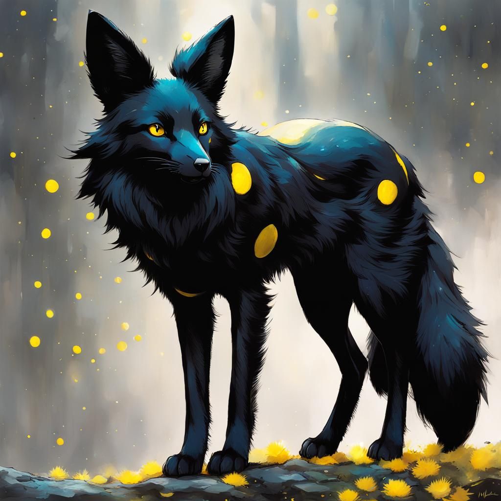 Whimsical Umbreon Fox Hybrid with Bunny Ears