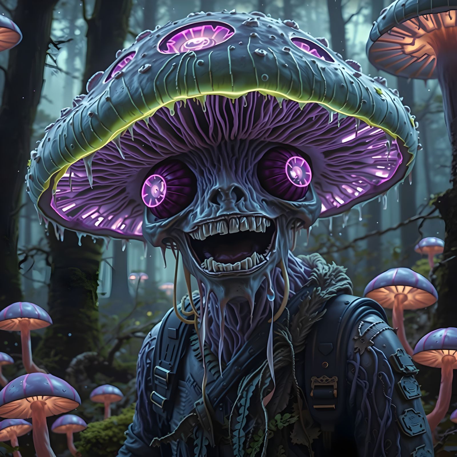 Anthropomorphic Mushroom Organism in Surreal Digital Art
