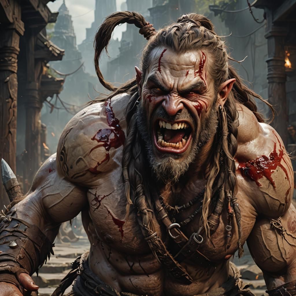 Battle-Scarred Orc Barbarian in Dark Fantasy Art Style