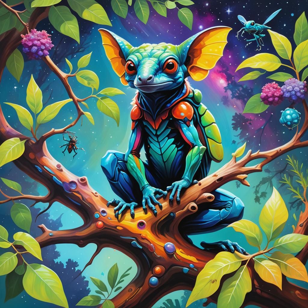 Exotic Alien Creature in Vibrant Oil Painting