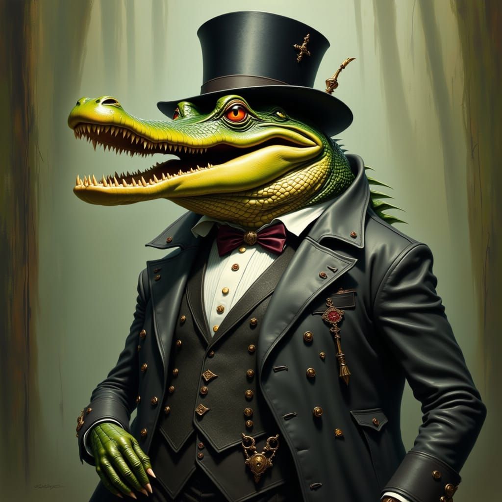 Anthropomorphic Alligator in a Tuxedo