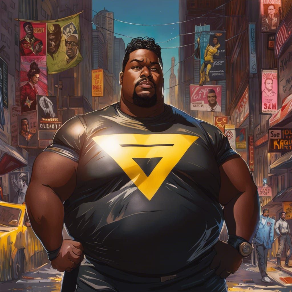 Very chubby superhero by Per.