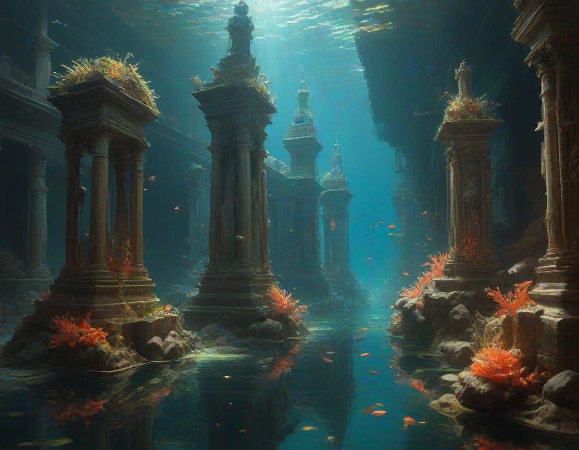 Underwater Metropolis in Oil Painting Style