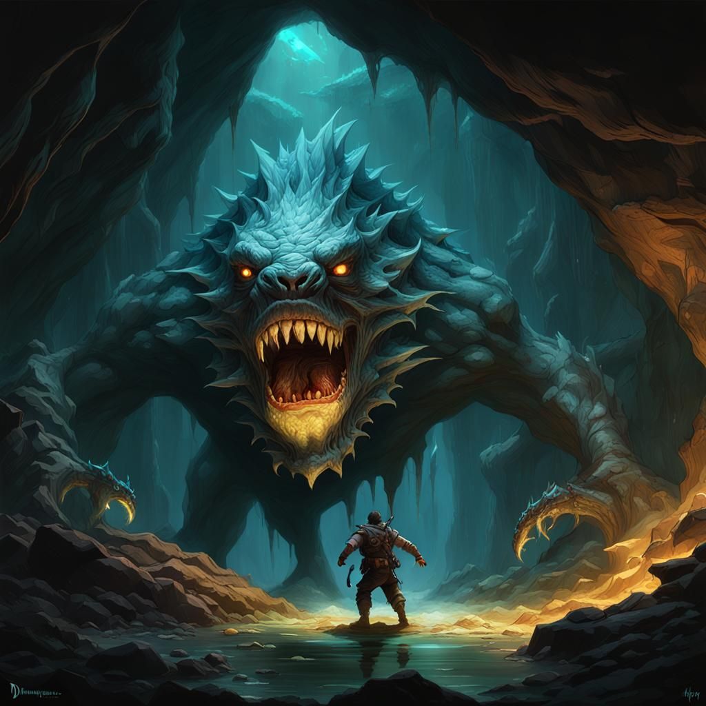 Bioluminescent Cave Creature in Dark Fantasy Style