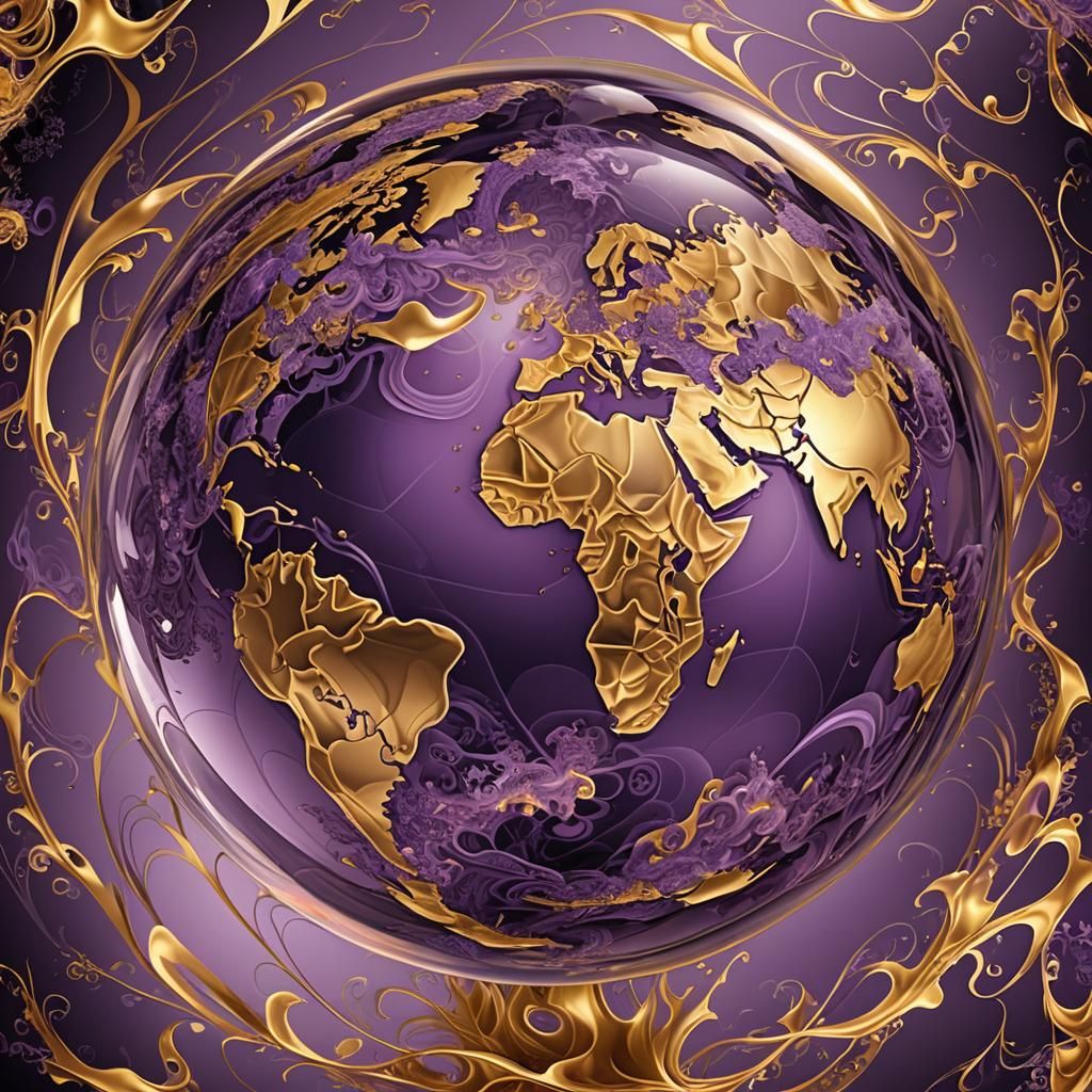 Nested Earth Globes Filled with Golden Smoke