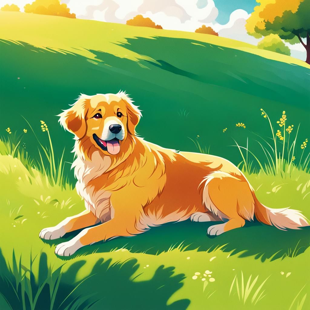 Golden Retriever in Vibrant Anime Style