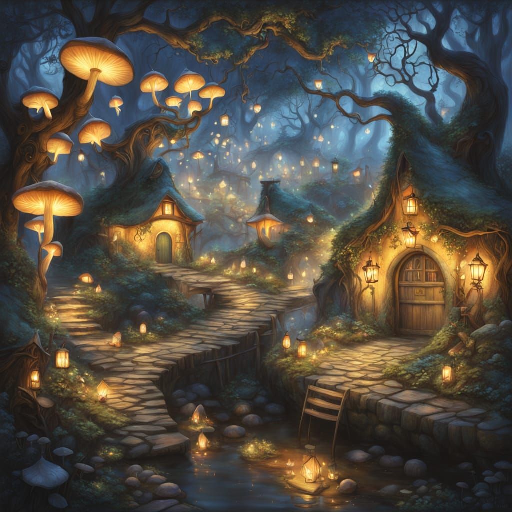Enchanted Village in Ancient Forest: Fantasy Style