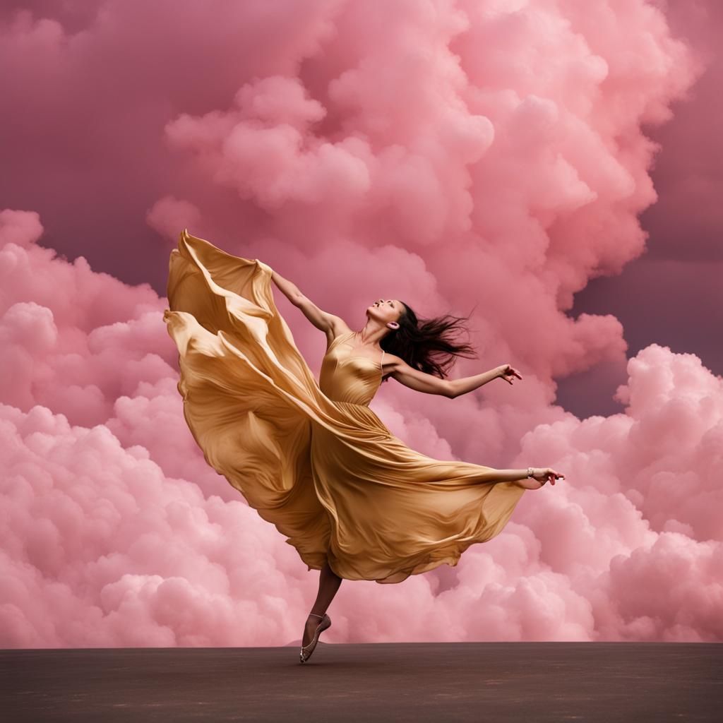 Woman Dancing in Pink Clouds