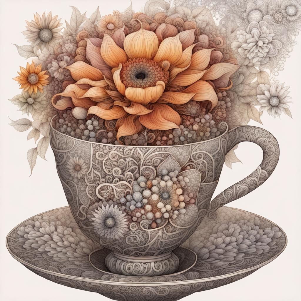 Intricate Zentangle Lace Coffee Cup in Lush Garden