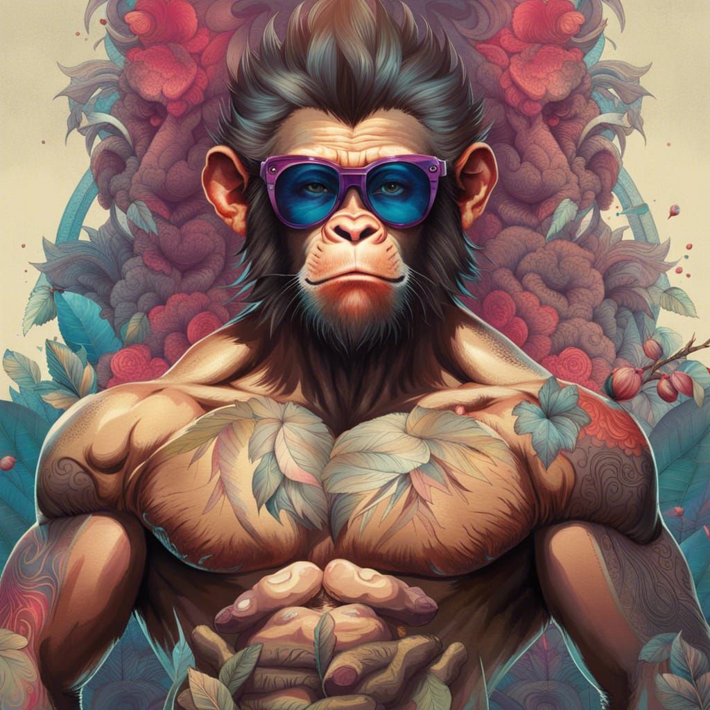 Handsome Monkey Portrait with Sunglasses