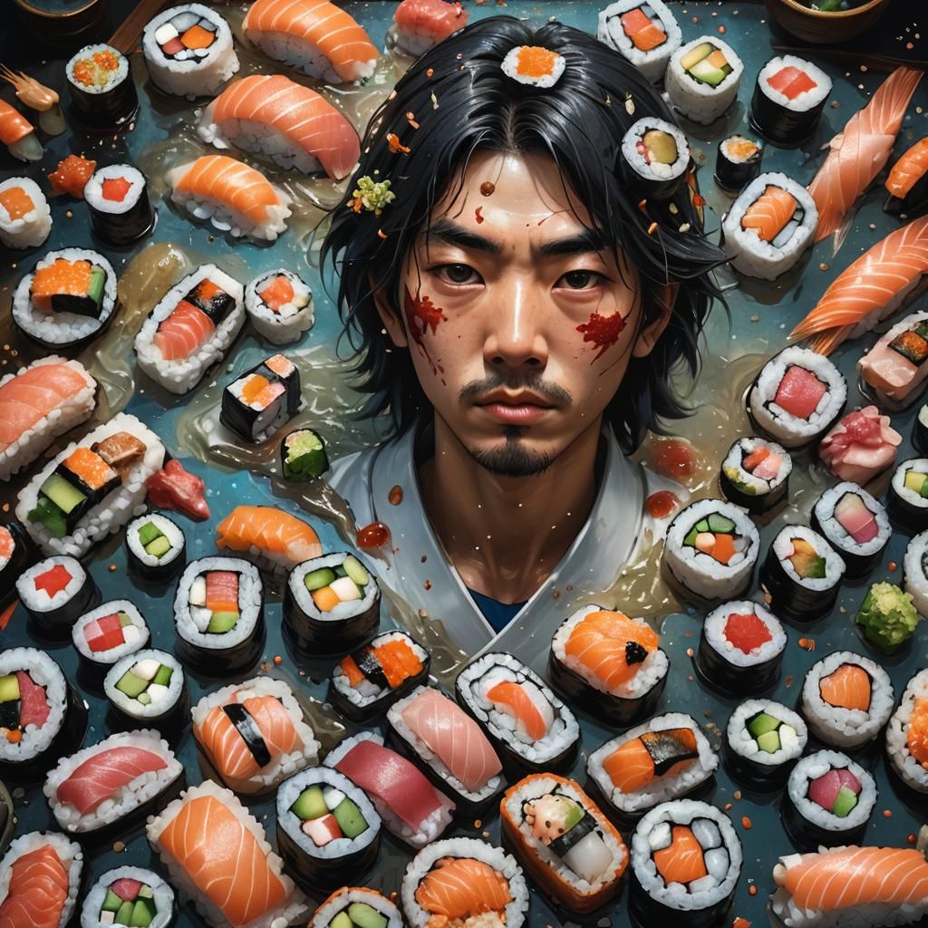 Hyperrealistic Tokyo Sushi Bar Splash Art