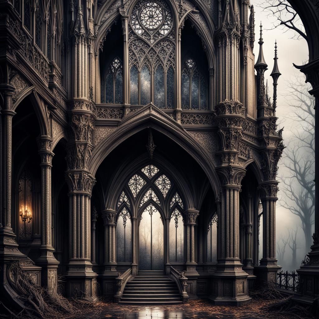 Intricate Gothic Fantasy Scene in Hyperrealism