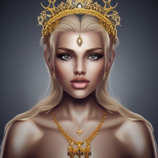 Golden Haired Woman with Crown: Fantasy Art