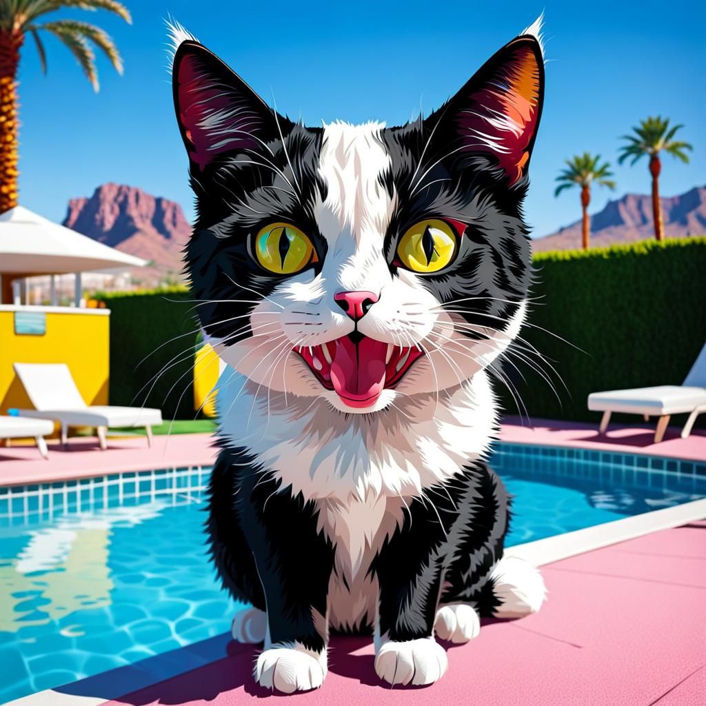 Cartoon Cat with Sharp Teeth in Las Vegas