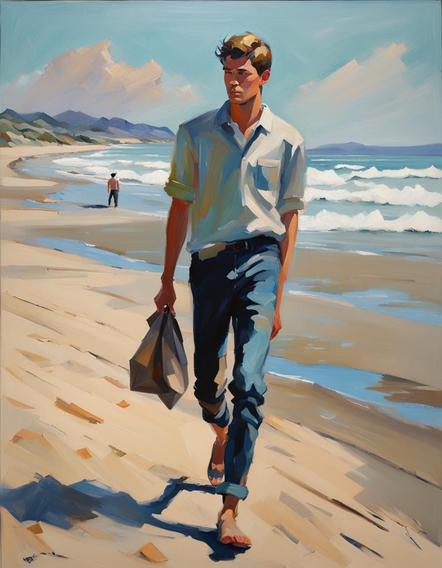 Gay Man on Beach in Bay Area Figurative Style