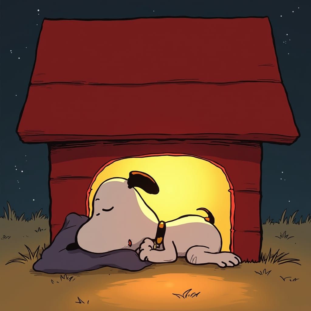 Snoopy Sleeping Peacefully in His Doghouse