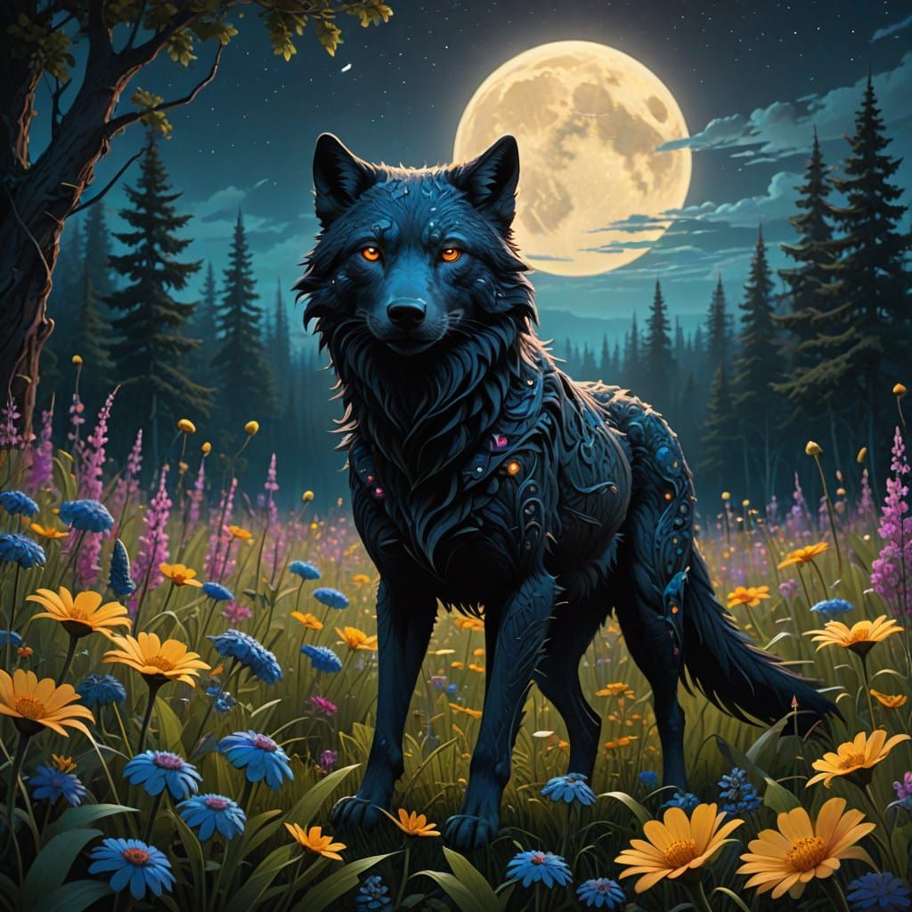 Moonlit Spider Wolf in Vibrant Bloom