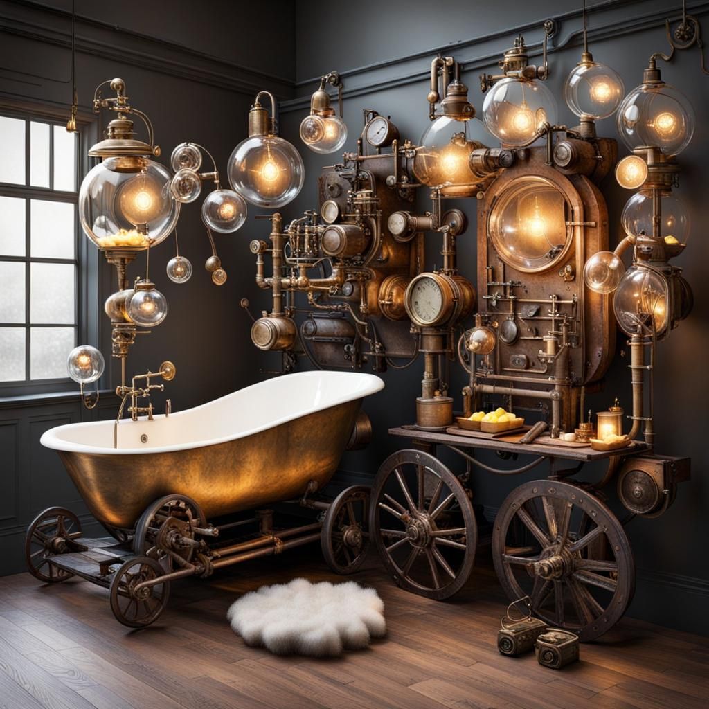 Steampunk Bubble Bath with Fairy Lights and Duck