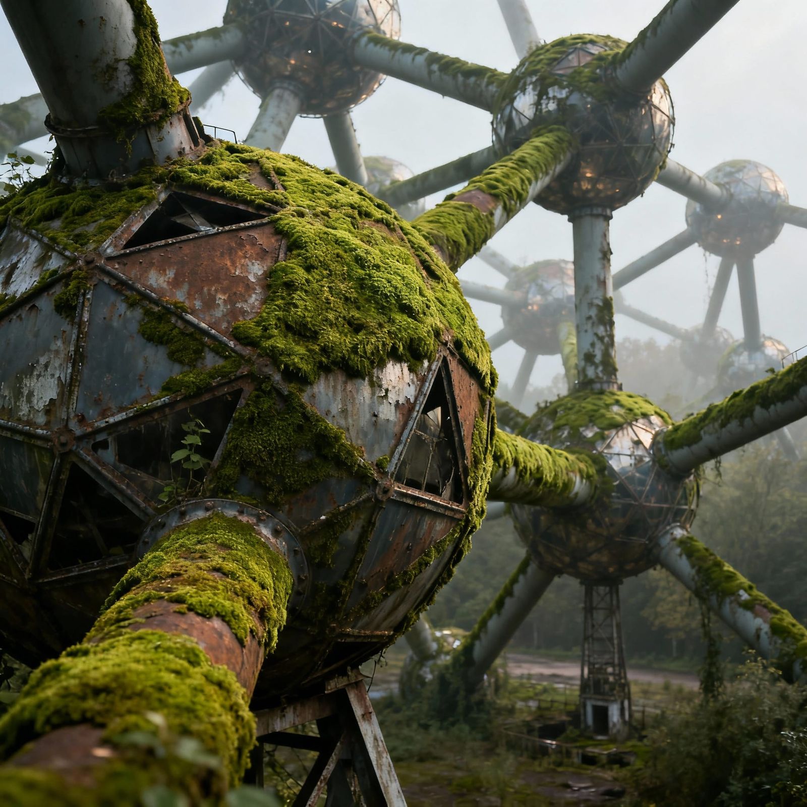 Atomium in Brussels Overgrown with Moss