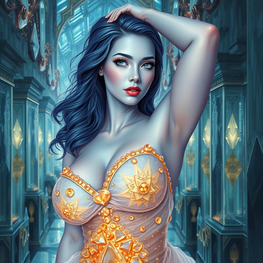 Ice Crystal Woman in a Crystalline Palace