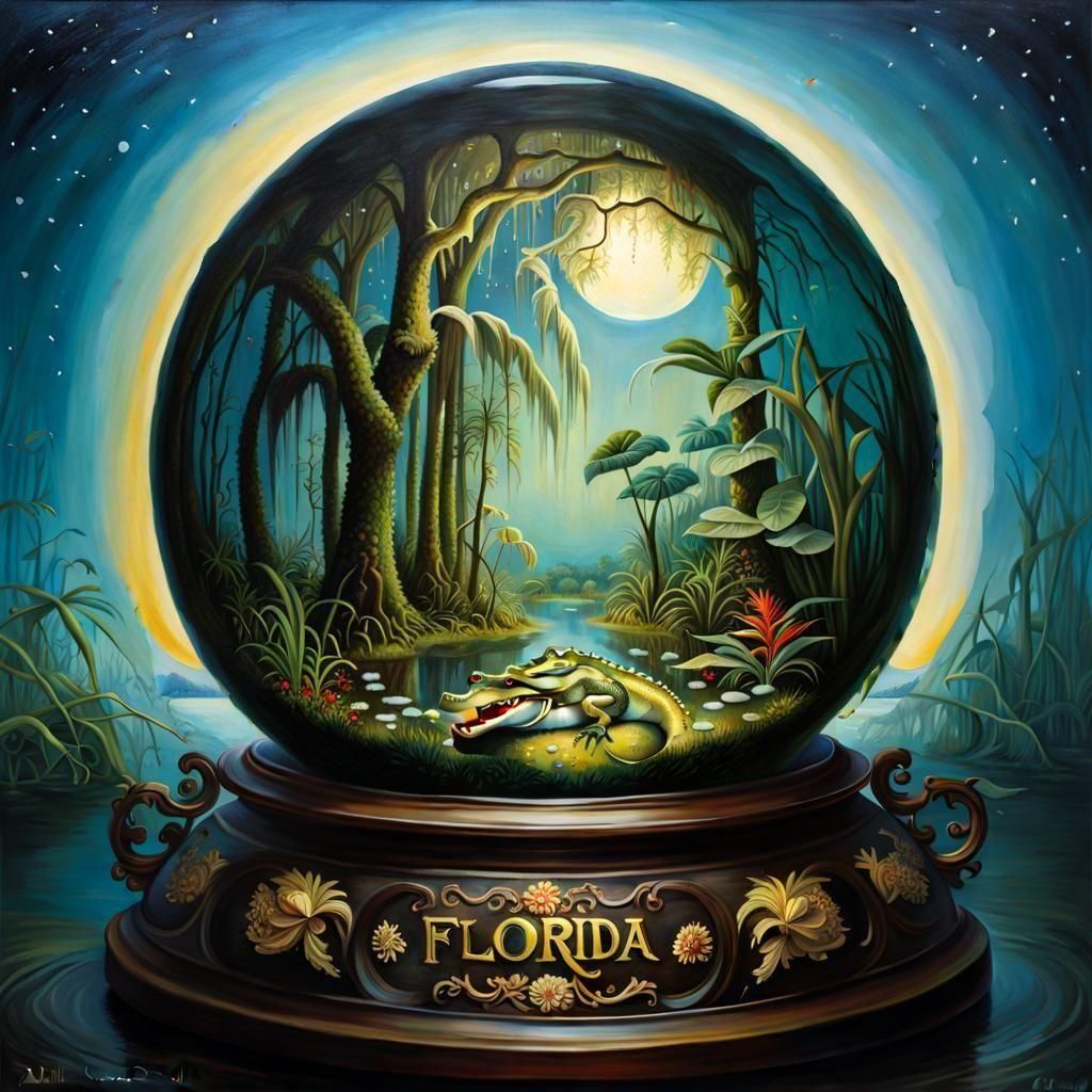 Detailed Alligator Oil Painting in Surreal Style