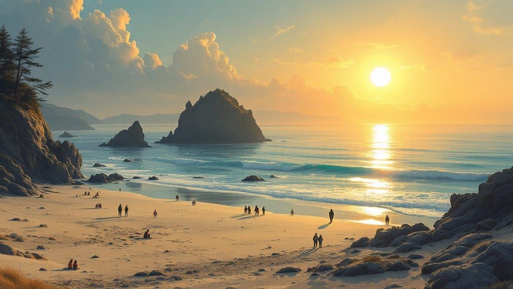 Glowing Coastal Sunset in Romantic Landscape Style