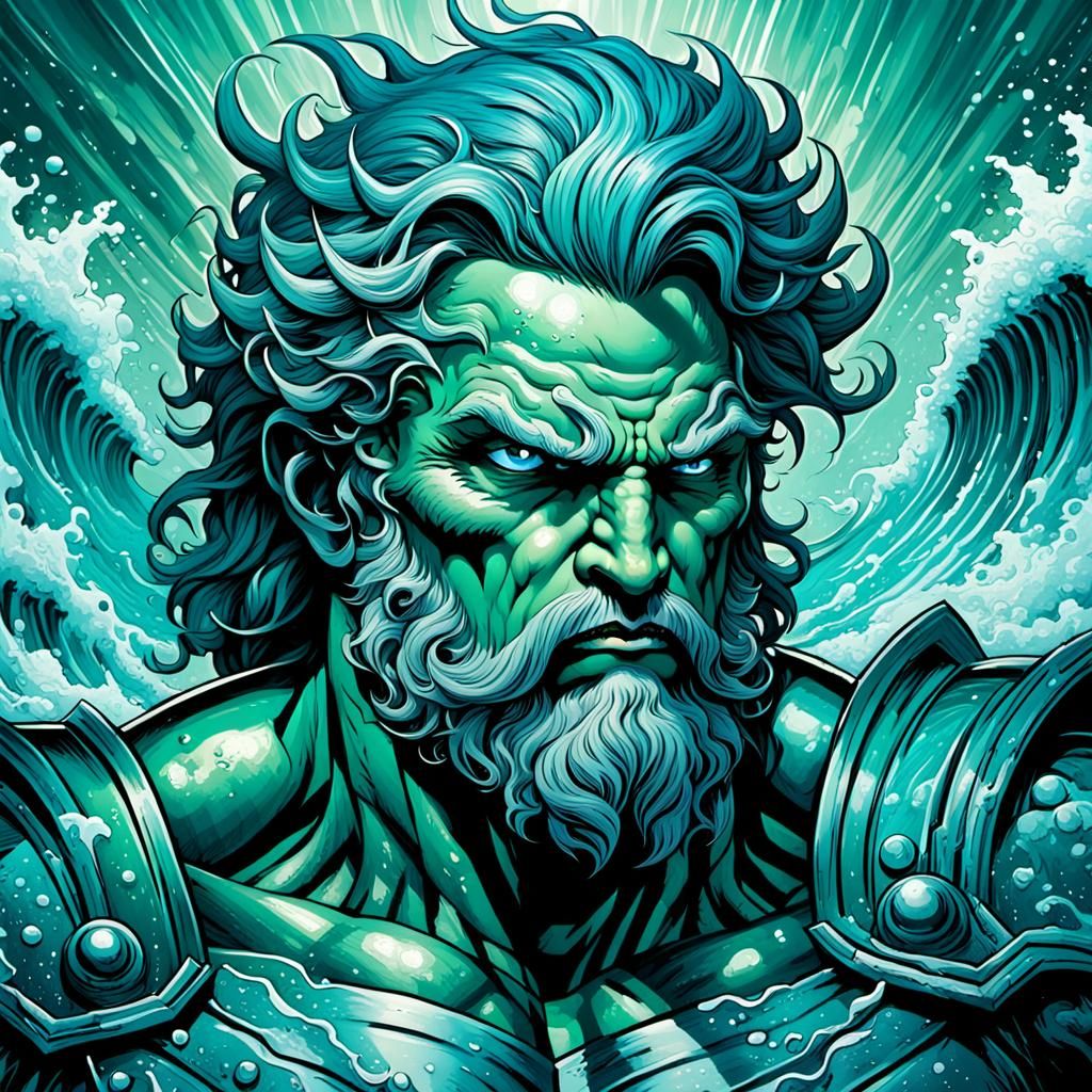Neptune, God of the Sea, in Comic Book Art
