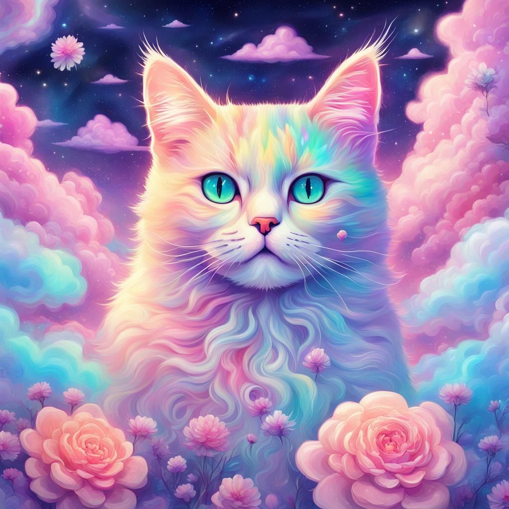 Kawaii Cat with Aura in Pastel Colors