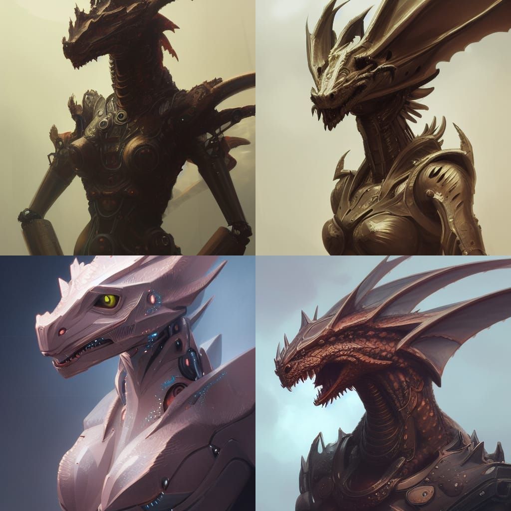 Robotic Dragon Portrait in Art Nouveau Style