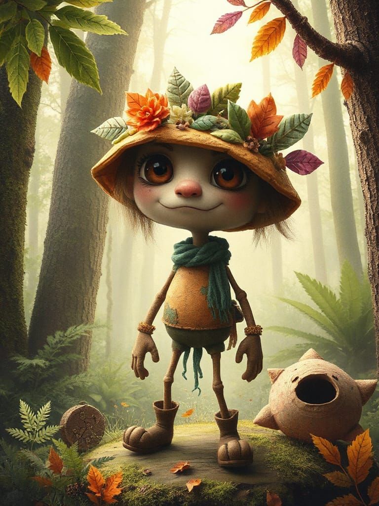 Whimsical Forest Spirit in Nature's Embrace