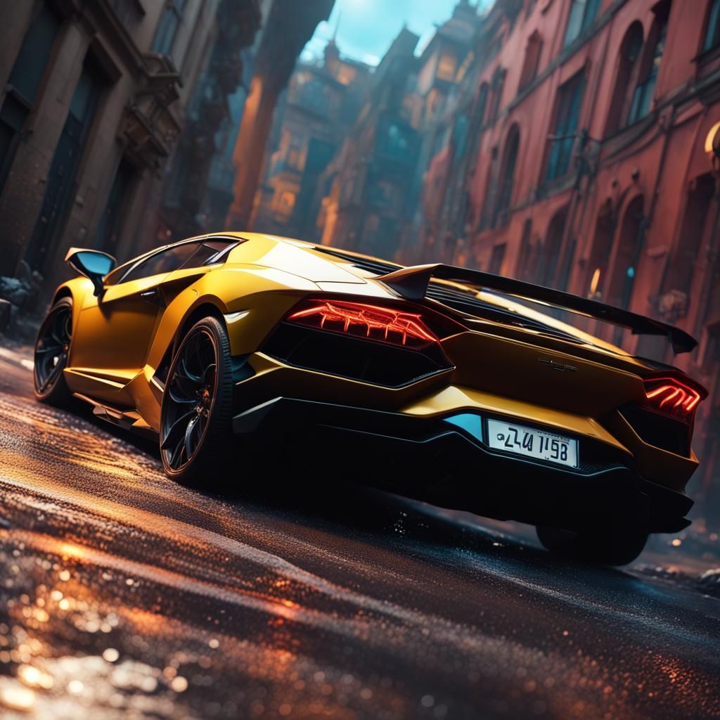 Hyperrealistic Lambo in Detailed Splash Art