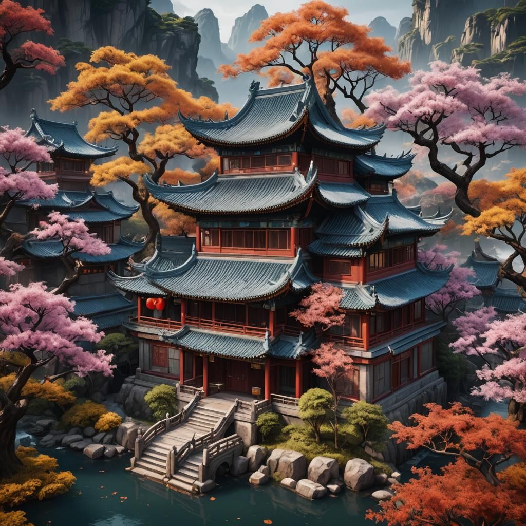Chinese Style House: Detailed Matte Painting