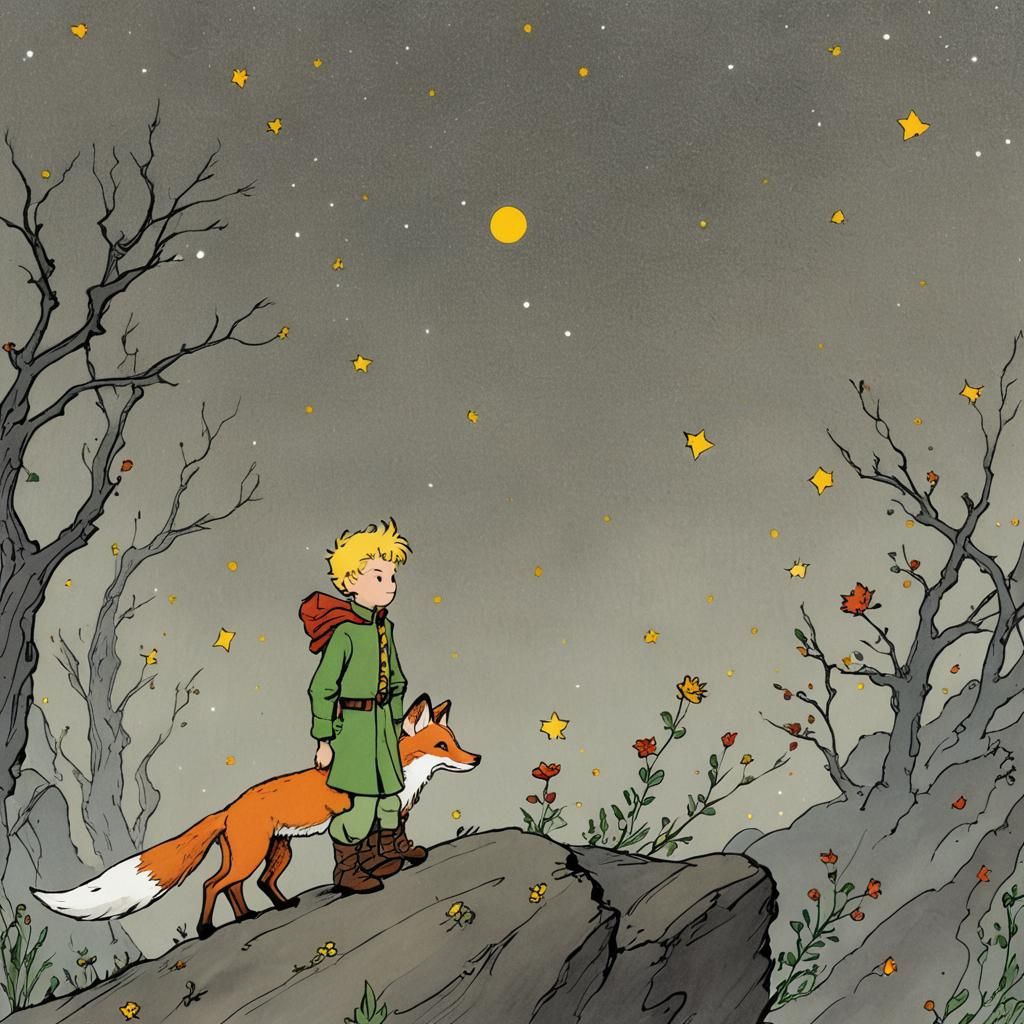 Little Prince and Fox Intricate Illustration