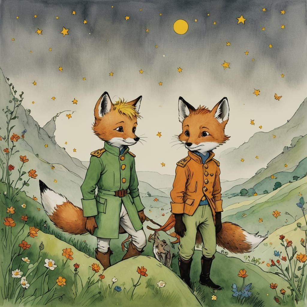 The Little Prince and the Fox: Intricate Illustration