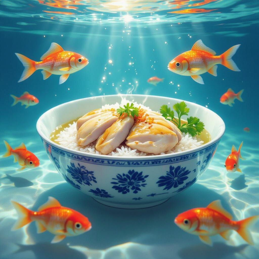 Surreal Underwater Hainanese Chicken Rice