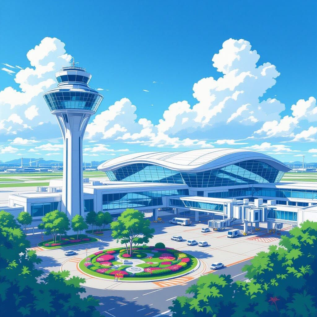 Singapore Airport Tower in Vibrant Digital Style