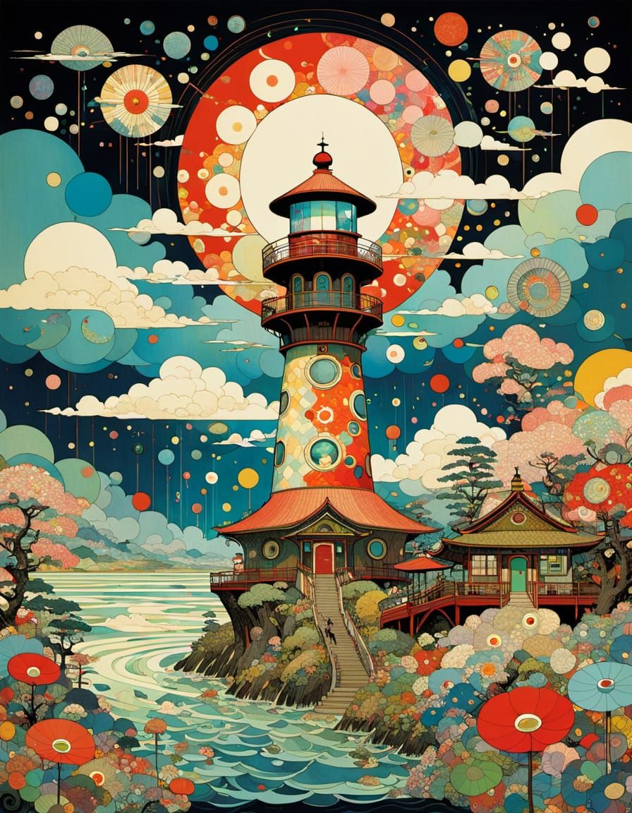 Cosmic Lighthouse with Geometric Abstraction
